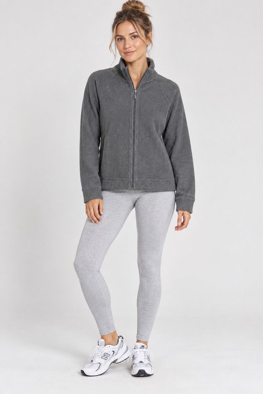 Vintage Gap Fleece Jacket Full Zip Mock Neck Charcoal Gray Lightweight Size L